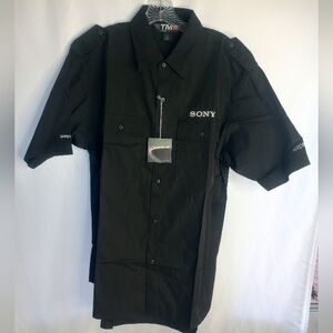 * Authentic Sony TMR Button Down Collard Black Work Shirt Size XL